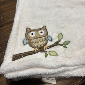 Woolrich Owl Baby Blanket 40" x 29" Brown Off White cream lovey security Rare